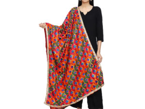 Peacock Design Women's Phulkari Embroider Chiffon Dupatta