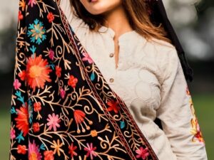 WOMEN'S AARI EMBROIDERED WOOL STOLE