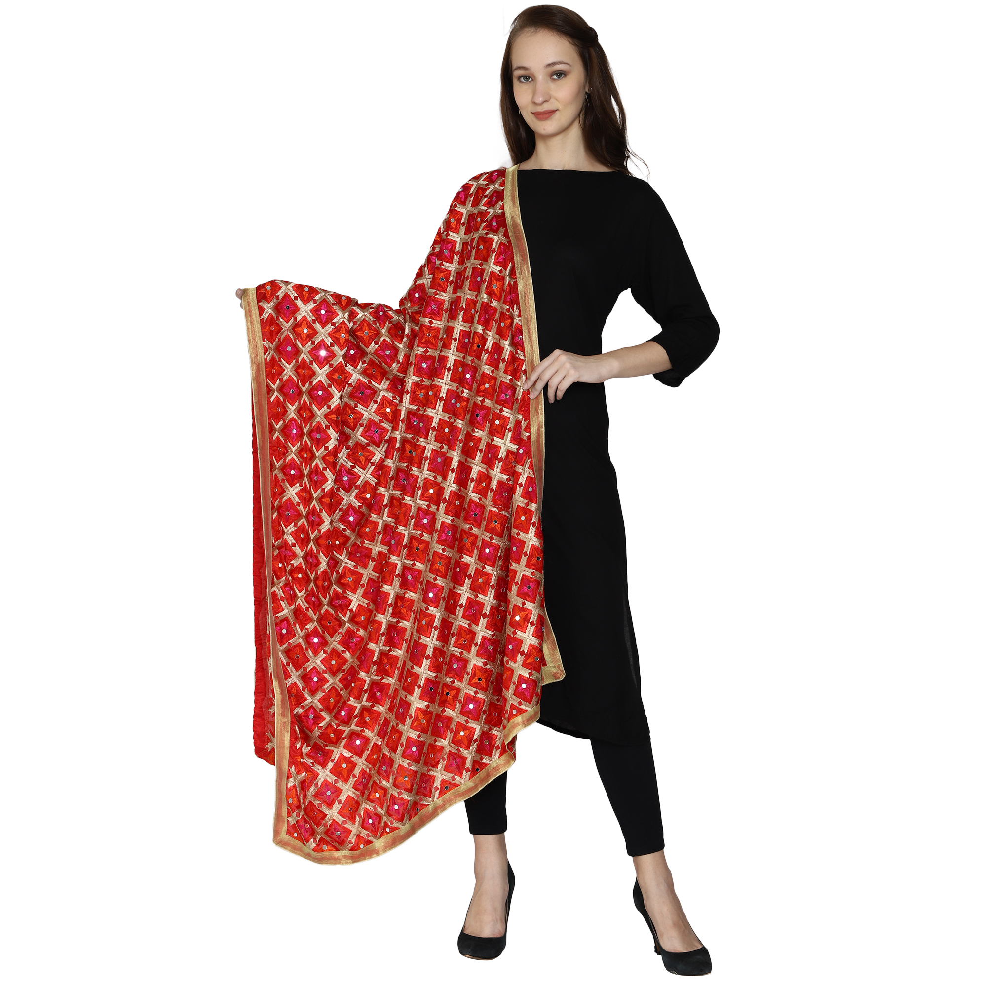 Women's Phulkari Dupatta with Mirror Work