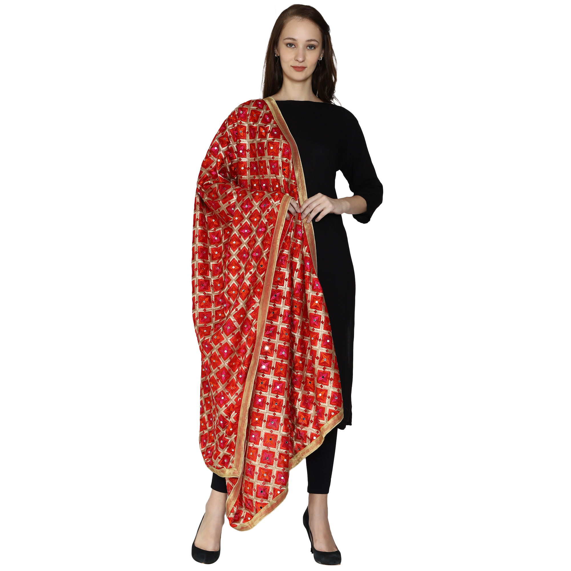 Women's Phulkari Dupatta with Mirror Work - Image 3