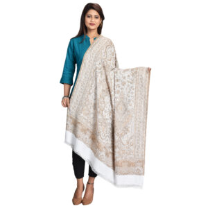 JAMAWAR WHITE SHAWL IN POLYSTER RICH FABRIC