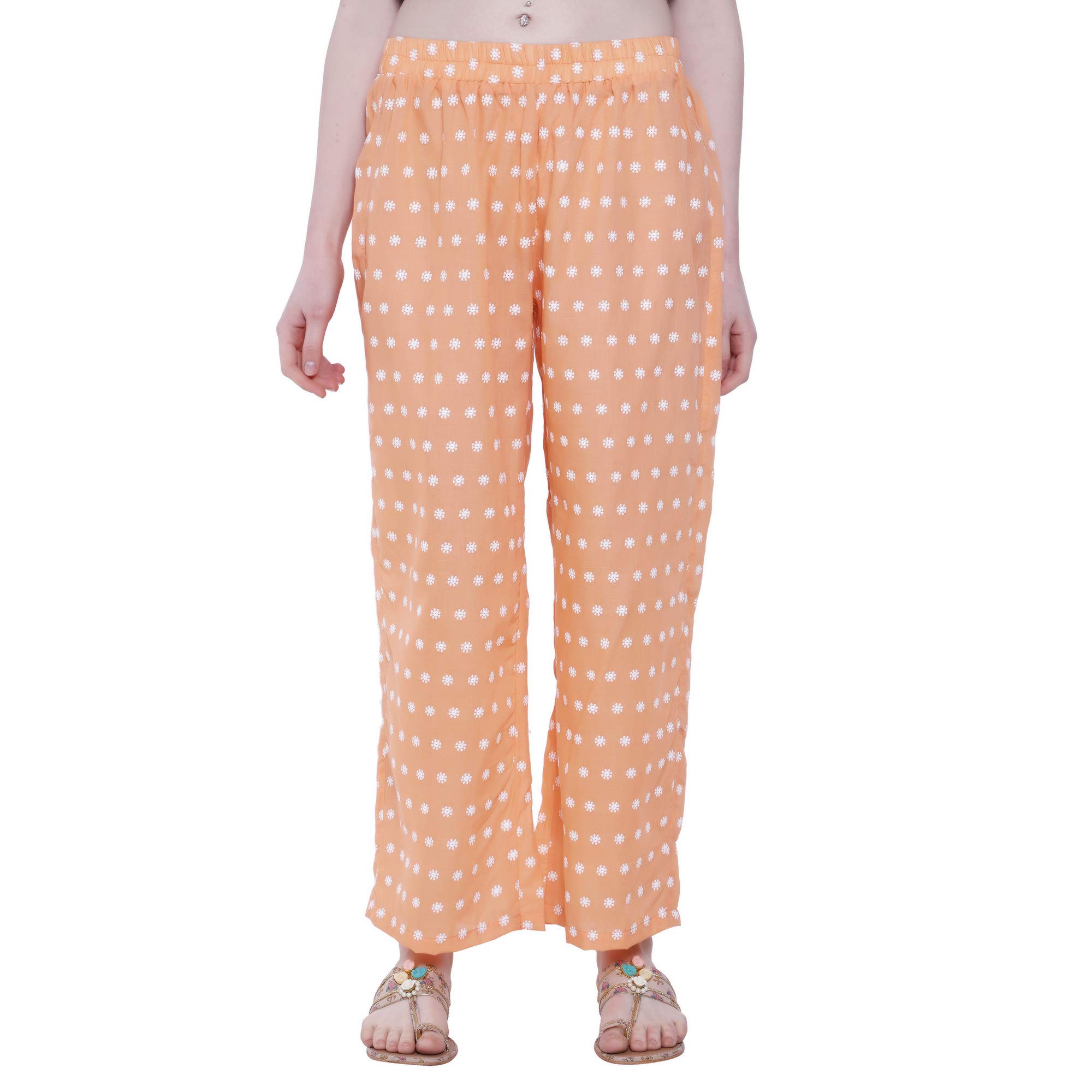 Women's Cotton Embroidered Palazzos ( Wide-leg High Waist with Floral Prints) - Image 3