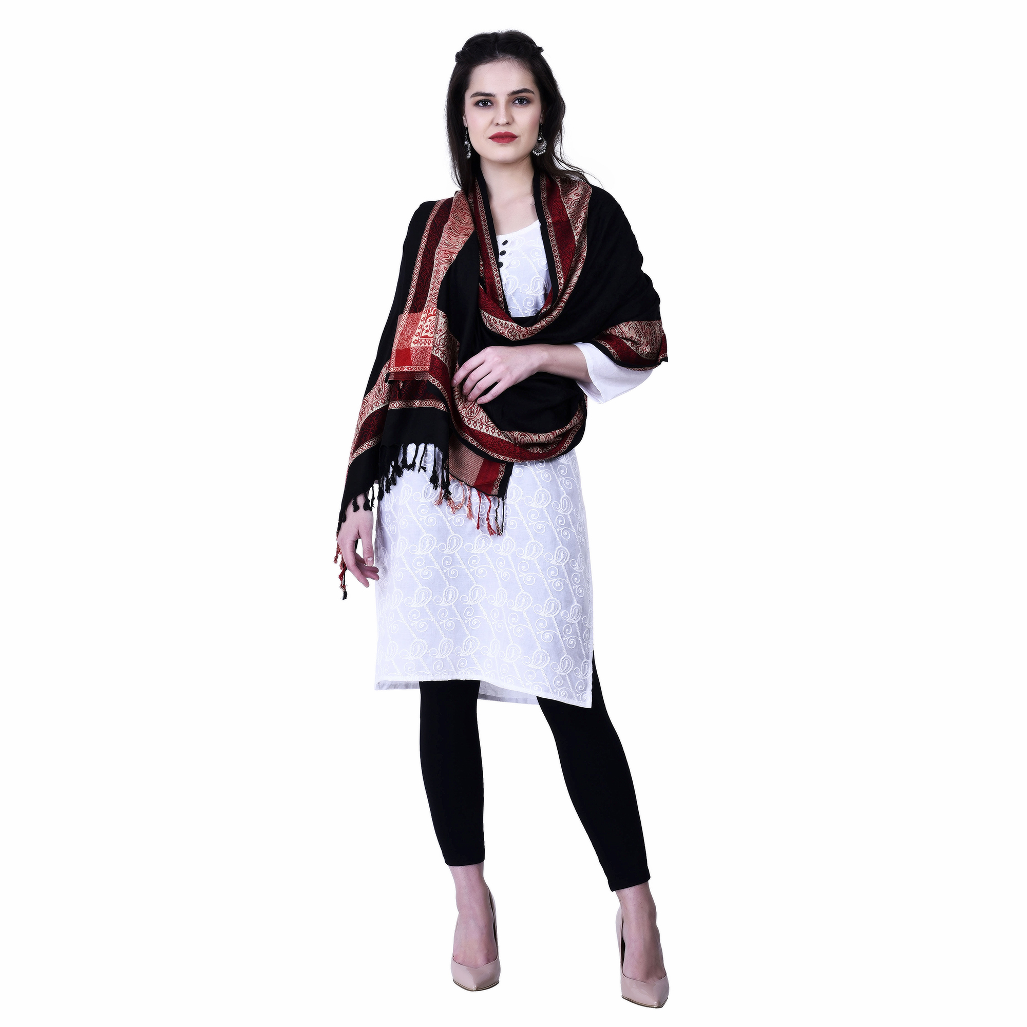 Women's Viscose Wool Jamawar Border Stole